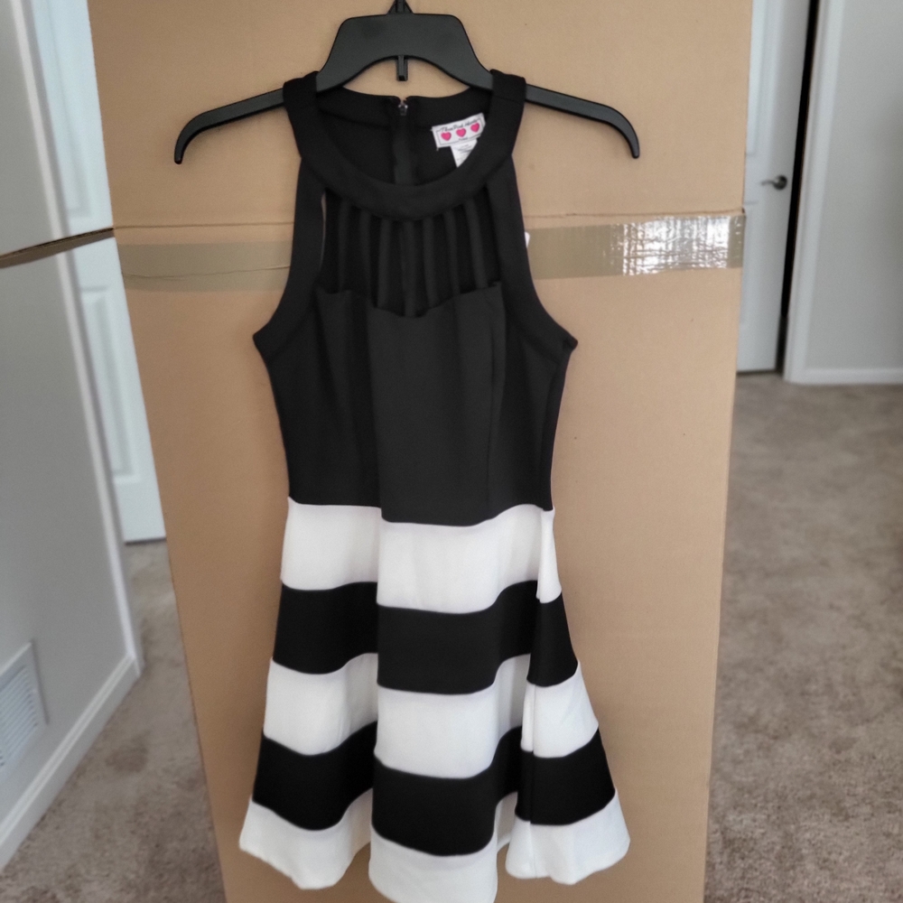 Three Hearts Black and White Striped Mini Dress